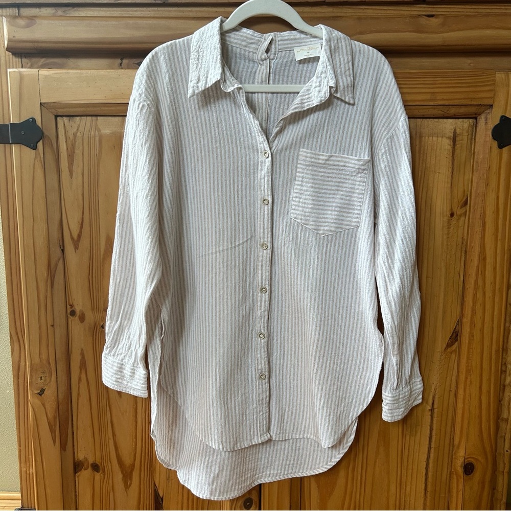 Allie Rose Top Linen Cotton Blend Button Up Women's Size Medium